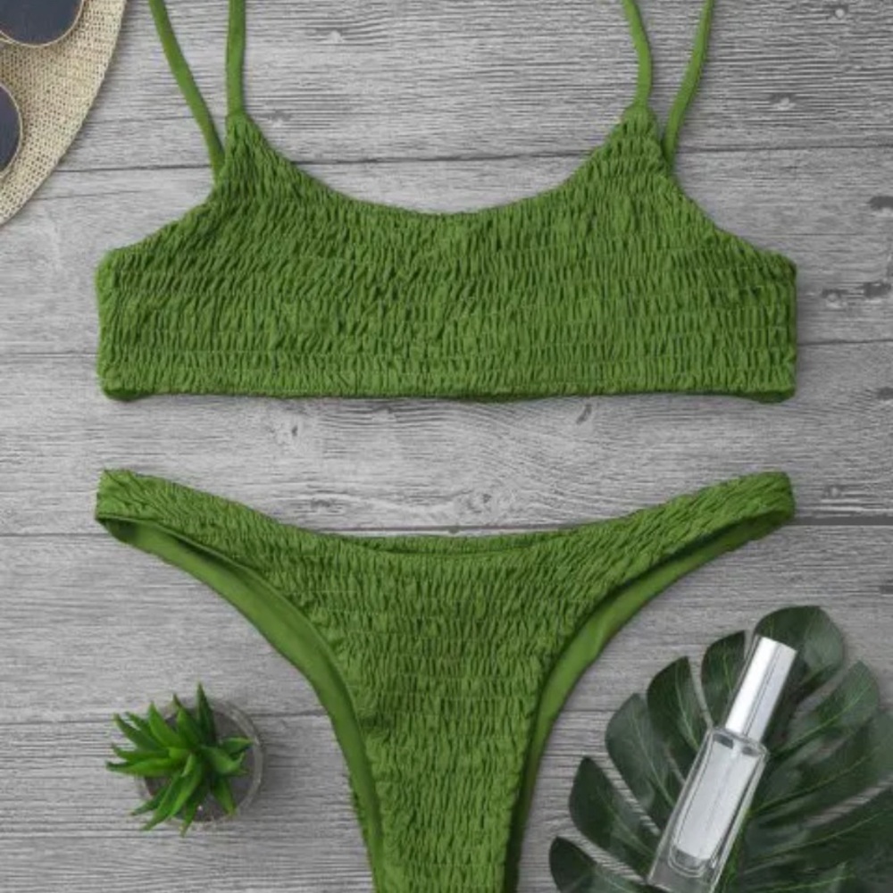 Green Smocked Bikini Set